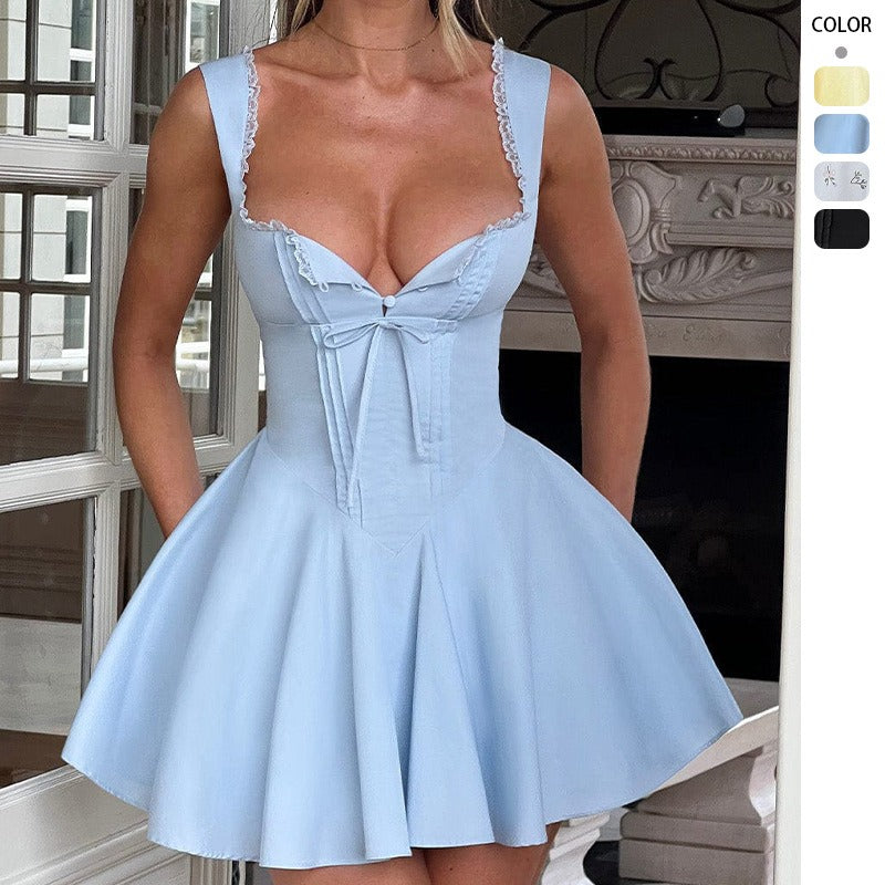 Women's dress: new european and american sexy women's clothing, lace patchwork hot girl camisole dress, slim-fit backless mini dress
