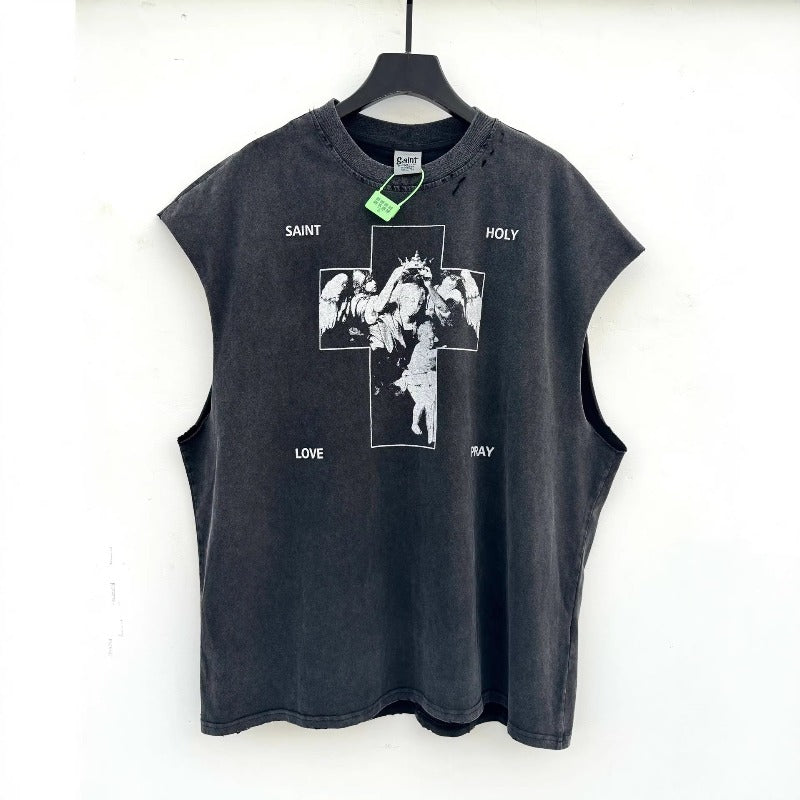 saint m t shirts  s.m vintage oil painting pattern pullover casual tank top - wholesale