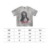 saint m t shirts Spring and summer s.m thorn character headshot small neckline distressed dirty dyed short-sleeved one piece