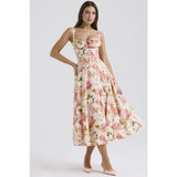 Women's dress: european and american cross-border summer sexy backless slim-fit cami dress, vacation-style floral print slit midi dress