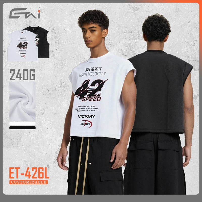 Etai men's clothing american streetwear vintage patchwork distressed tank top - trendy brand casual boxy sleeveless t-shirt