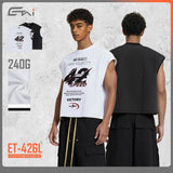 Etai men's clothing american streetwear vintage patchwork distressed tank top - trendy brand casual boxy sleeveless t-shirt