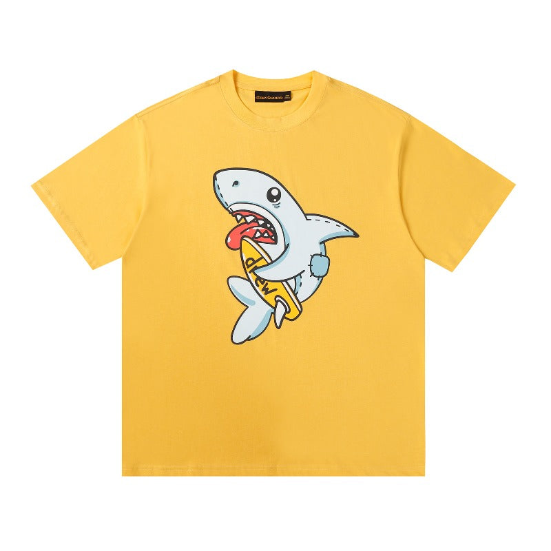 Drew house t shirt spring and summer d@ew cartoon shark pattern round neck pullover short sleeves