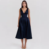 Women's summer dress - slim fit camisole maxi dress - european & american style fashion - solid color v-neck elegant dress
