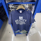 saint m t shirts  s.m letter print crew neck pullover short sleeve top - wholesale
