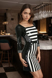 Women Latex Dress black white Zebra Stripes
