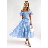 Women's dress: european and american style amazon bestseller - summer one-shoulder puff sleeve fashionable hot girl maxi dress