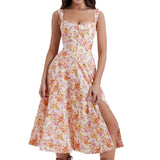 Women's dress - cross-border e-commerce, independent website, foreign trade, spring/summer, european and american style, slimming, spaghetti strap, sexy slit, floral print dress