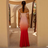 Women's dress - european & american style, amazon cross-border summer export, one-shoulder/off-shoulder evening gown, slimming & figure-flattering, spliced mermaid maxi dress