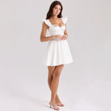 Women's dress - cross-border e-commerce summer style: sweet & spicy lace patchwork embroidered cinched waist cami dress