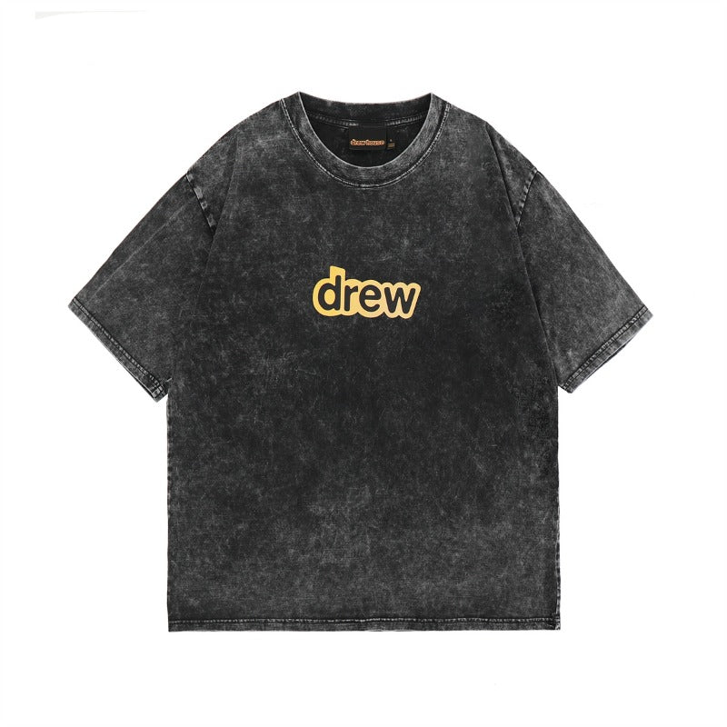 Drew house t-shirt - spring/summer d@ew rubber stripe letter graphic washed vintage short sleeve - wholesale