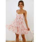 Women's dress - amazon spring/summer resort style sexy print high-end european and american spaghetti strap dress with lining