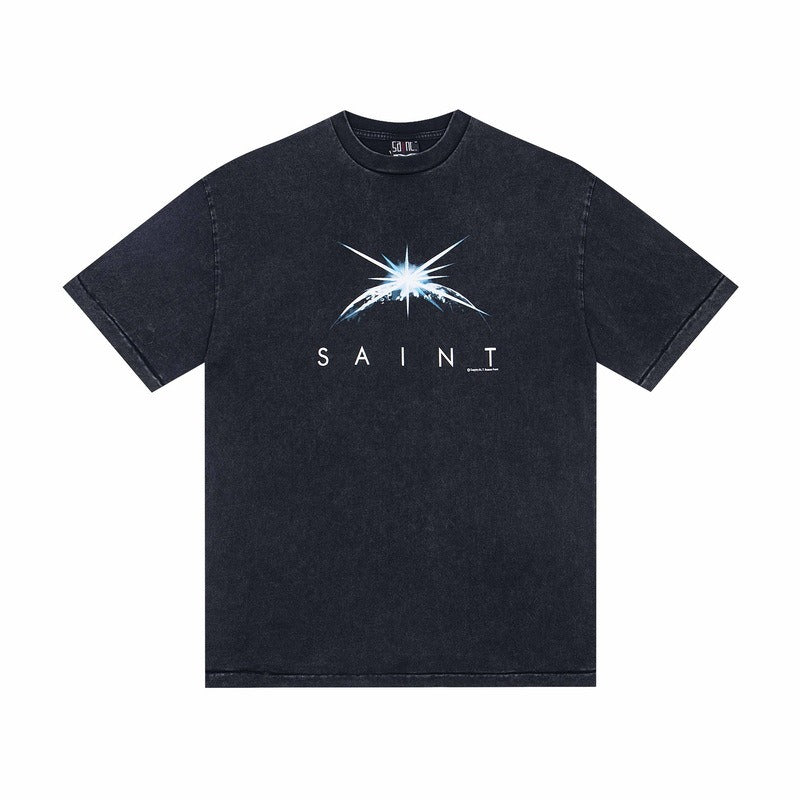 saint m t shirts  s.m sunrise letter graphic crew neck short sleeve tee