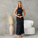 Women's sleeveless chiffon two-piece set: european & american style, spring/summer, elastic waist, loose fit, ins-inspired vacation dress set