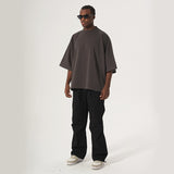 Men's fashionable brand small neck heavy cotton t-shirt men's american street loose plus size boxy short wide men's short sleeve