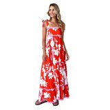 Women's dress - cross-border e-commerce, european & american style, floral print, wavy tie-up straps, a-line dress, elegant women's dress