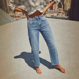 Women's casual loose fit mid-rise straight leg washed fashion jeans - cross-border e-commerce, ebay, european & american jeans