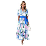 Women's dress - cross-border e-commerce, european & american style, bohemian print, spring/summer short sleeve a-line dress with belt