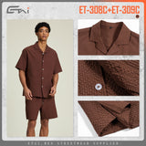 Etai men's clothing relaxed fit textured short sleeve shorts casual set - summer trendy brand premium solid color men's outfit