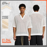 Etai men's relaxed fit turn-down collar short sleeve textured knit polo shirt - trendy brand, high-quality summer boxy tee
