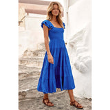 Women's floral print bohemian dress - summer short sleeve square neck maxi dress for cross-border fashion