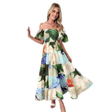 Women's dress - cross-border fashion: elegant summer print one-shoulder vacation dress - sexy, loose fit