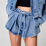 Women top cross-border export independent station annual workwear style denim outwear women's high waistlooseslimming lookshortsuit women