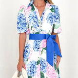 Women's dress - cross-border e-commerce, european & american style, bohemian print, spring/summer short sleeve a-line dress with belt