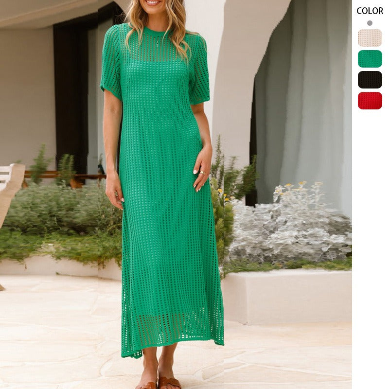 Women's dress - standalone store, amazon, aliexpress, cross-border e-commerce, european & american style, round neck, hollow-out, long set, maxi dress