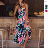 Women's dress - standalone e-commerce site - cross-border fashion - european & american summer dress - halter neck sleeveless printed a-line bohemian maxi dress for women