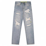 Drew house pants spring & fall d@ew smiley hole straight-legcasualjeans