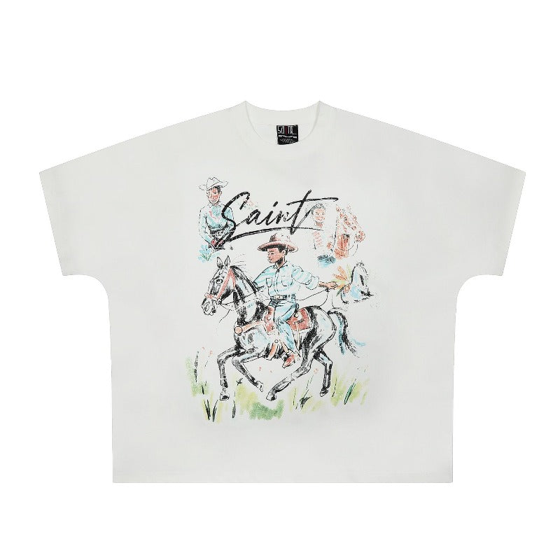 saint m t shirts  s.m. equestrian character graphic crew neck pullover short sleeve tee - wholesale