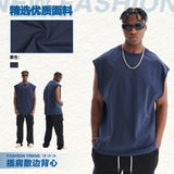 Personalized american fashionable brand heavy weight pure cotton loose edge vest pure colorlooseretro sleeveless t-shirt vest