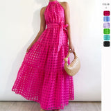 Women's dress - european and american style, summer casual, high-end sleeveless, cinched waist, flowy maxi dress, soft and elegant