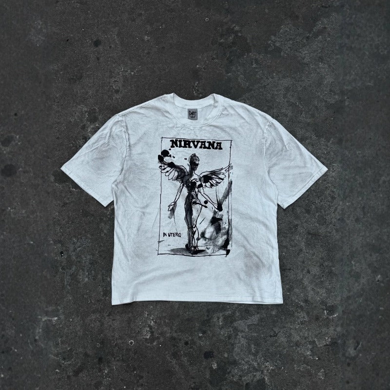 saint m t shirts  s.m graffiti angel graphic crew neck short sleeve tee