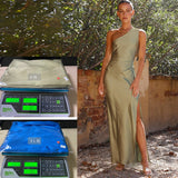 Women's dress - cross-border amazon spring/summer european and american style - elegant, slim-fit, one-shoulder, socialite-inspired, slit, sexy satin dress for women