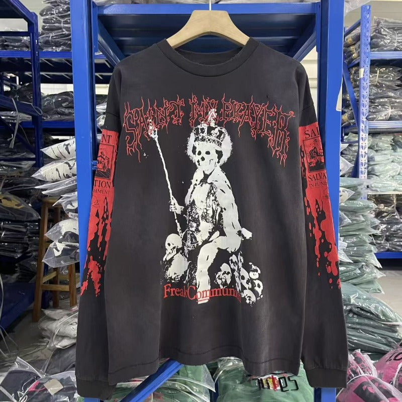 Saint m hoodie - autumn/winter s.m. skull throne graphic crewneck pullover long sleeve - wholesale