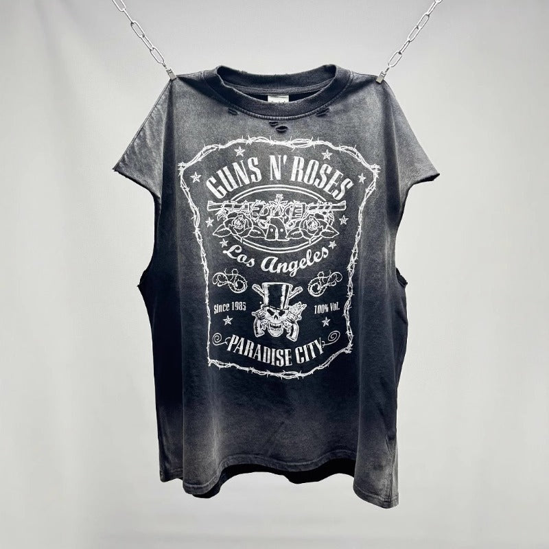 saint m t shirts  s.m guns n' roses graphic crewneck pullover tank top - wholesale