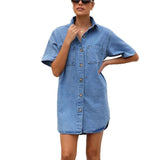 Women's dress - premium european & american style denim short-sleeve shirt dress with cardigan, loose fit, perfect for amazon & international trade