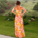 Women's dress - ready stock for export, summer collection, european & american style, cross-border vacation look, spaghetti strap maxi dress with floral print and flared hem