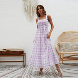 Women's dress - in-house photography, fashionable striped cami dress with cinched waist and flowy bohemian hem - wholesale women's apparel