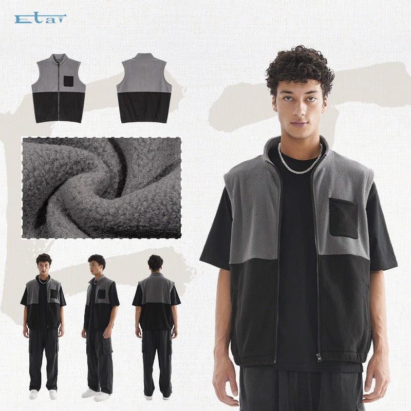 Etai men's clothing color block fleece vest jacket - trendy, high-quality sleeveless zip-up outerwear for men