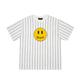 Drew house t-shirt - spring/summer d@ew striped smiley face letter print crew neck pullover short sleeve