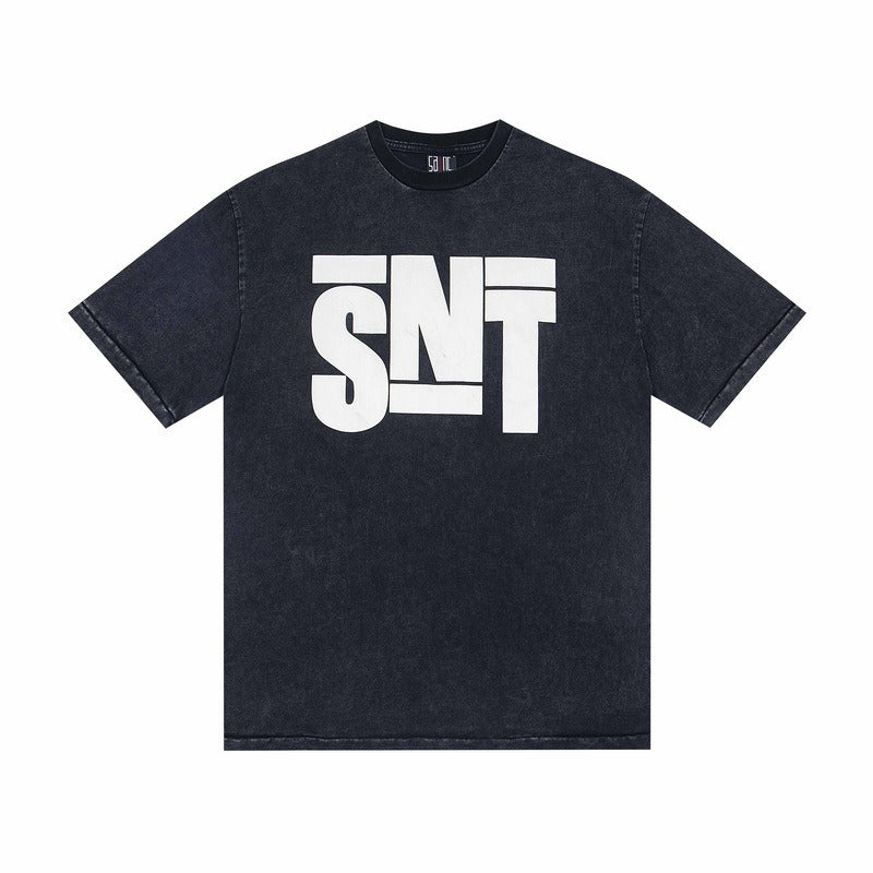 saint m t shirts  s.m. foamed letter graphic crew neck short sleeve tee