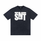 saint m t shirts  s.m. foamed letter graphic crew neck short sleeve tee