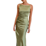 Women's dress - spring/summer solid color sexy backless slit midi sleeveless cami dress