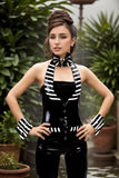 Womens Black White Striped Wrist Bands Latex Accessories