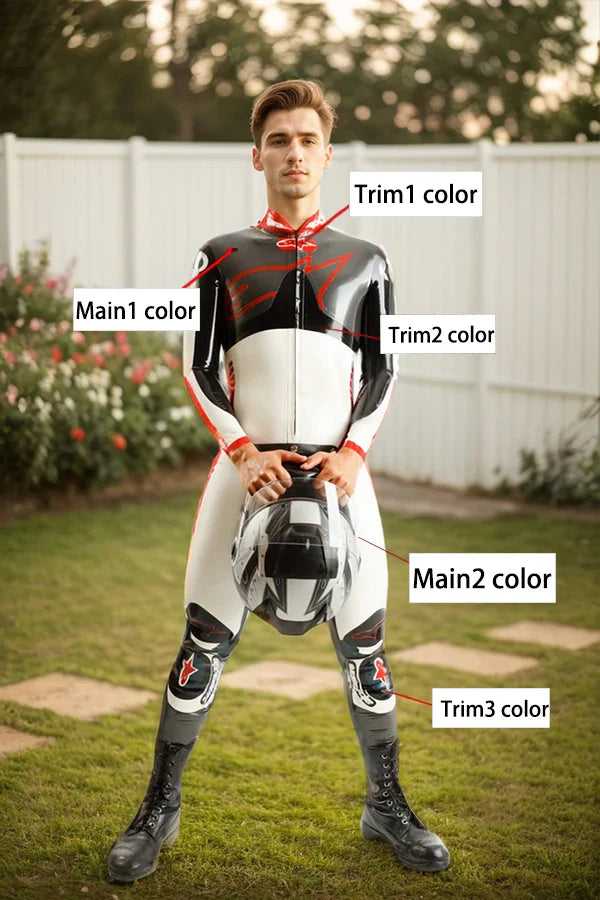 Man Latex Catsuits MotoGP Biker with Codpiece
