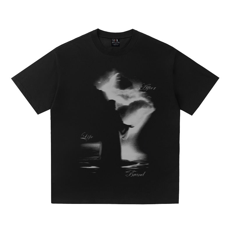 saint m t shirts  s.m. fuzzy silhouette graphic crewneck short sleeve t-shirt - wholesale