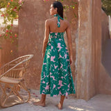 Women's dress - standalone e-commerce site - cross-border fashion - european & american summer dress - halter neck sleeveless printed a-line bohemian maxi dress for women